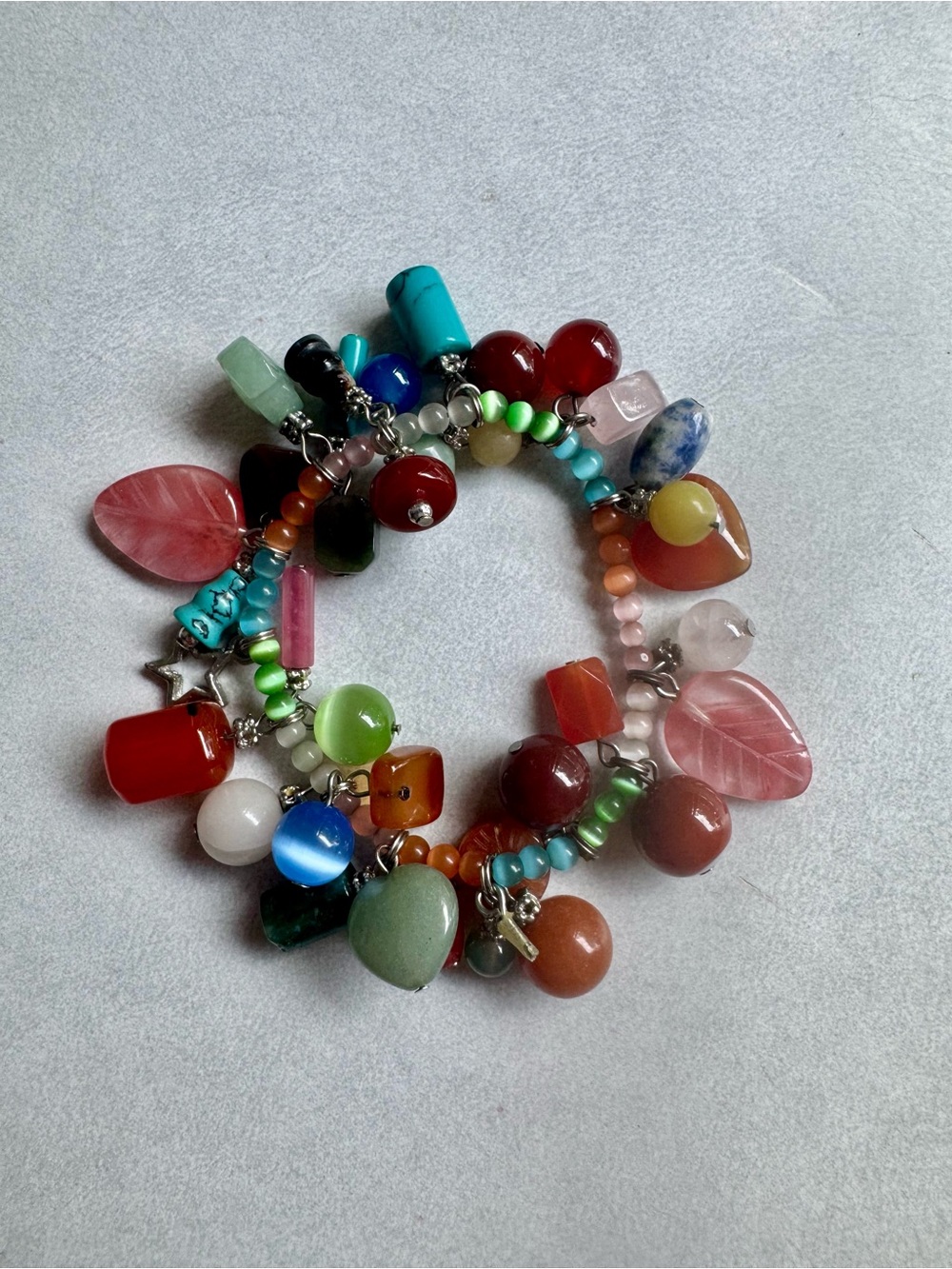 Colorful Multistone Charm Bracelet for Women - Pink, Red, Turquoise & Green